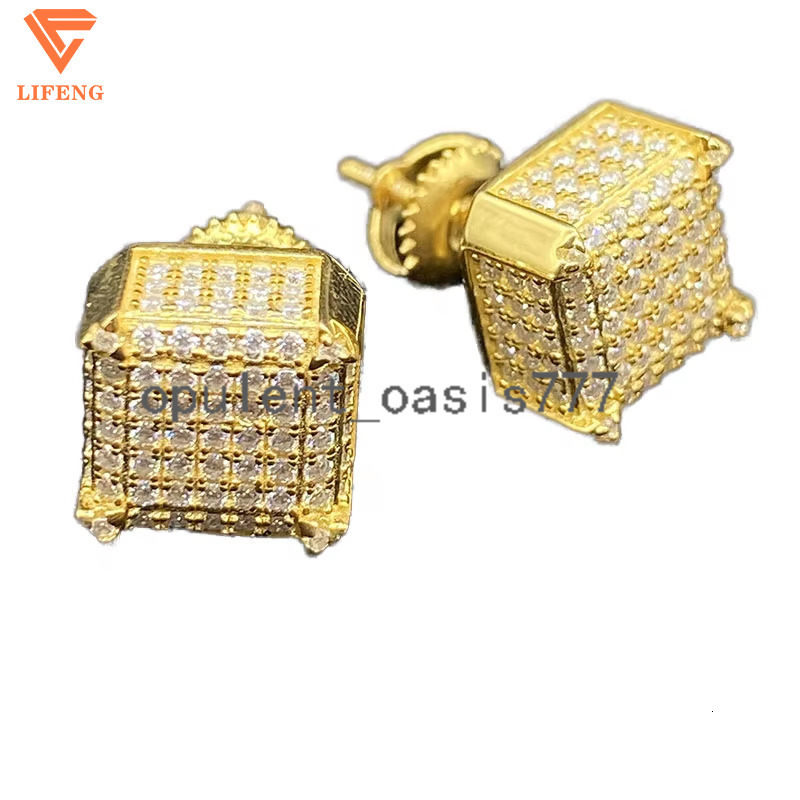 Lifeng Jewelry Ice carré boucles d'oreilles en diamant hiphop argent vvs Moisanite hommes femmes couleur or oreille boucle