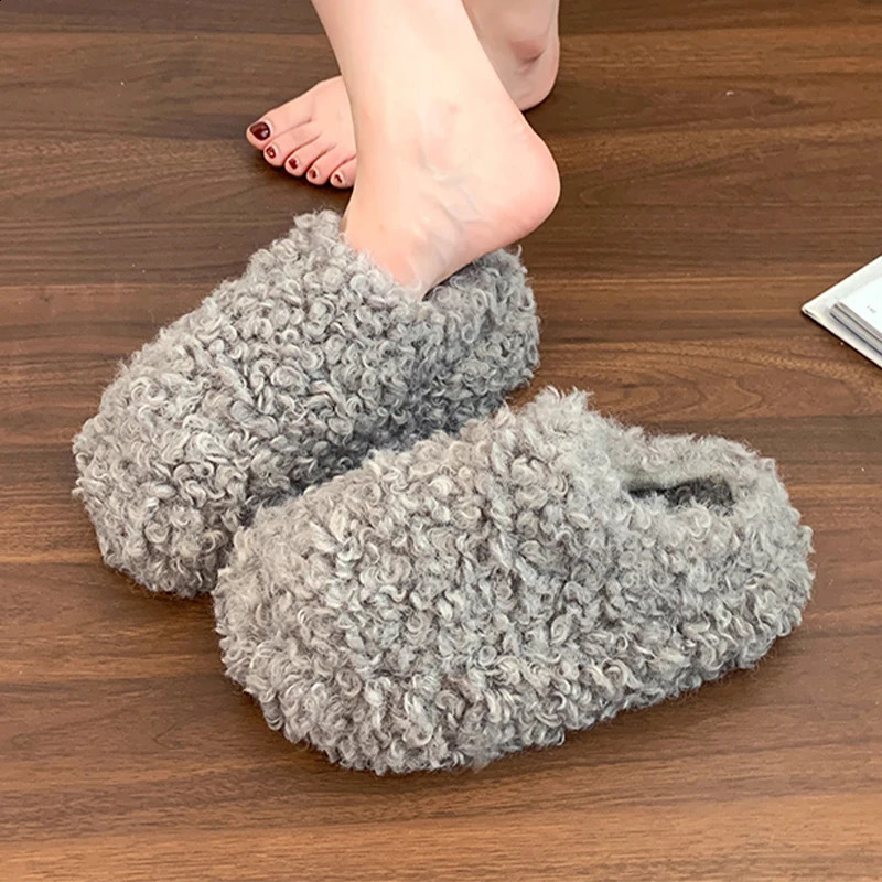 Fur Women Cotton Slippers Flats Platform Short Plush Warm Shoes Winter Fashion Woman Snow Boots Casual Botas De Mujer 250812