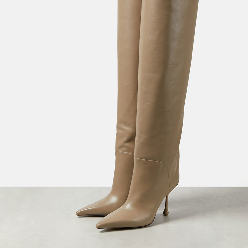 Luxury Designer Women's Shoes Sexy Pointy Toe Thigh High Boots Stiletto Heels Slip on Straight Women's Boots Women Party Knee High Boots