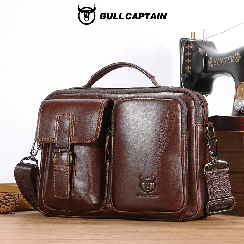 BULLCAPTAIN Genuine Leather Men Crossbody Bag Male Briefcase Messenger Bag Casual Business Briefcase Style Men Shoulder Bag 250814