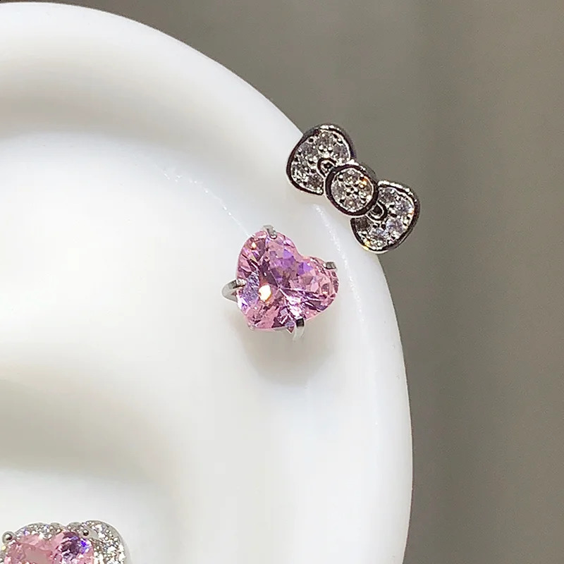 Cute Bowknot Love Heart 316L Stainless Steel Annular Ear Bone Nail Fashion Delicate Zircon Earring for Women Y2K Punk Jewelry 250811