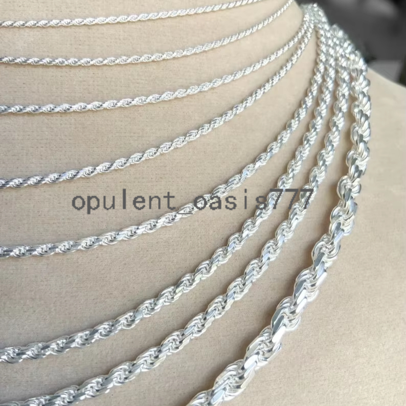 Rinntin SC29 925 Chaîne de corde torsadée en argent sterling 1,2 / 1,5 / 1,7 / 2,3 / 3,3 mm Chaîne de corde à torsion en argent solide réel pour