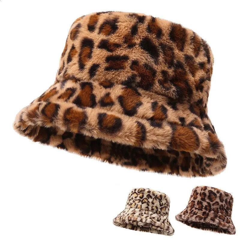 Hat Woman Winter Show Face Little Leopard Print Fisherman Hat Woman Versatile Warm Pot Hat Ins Plush Bucket Hat250812