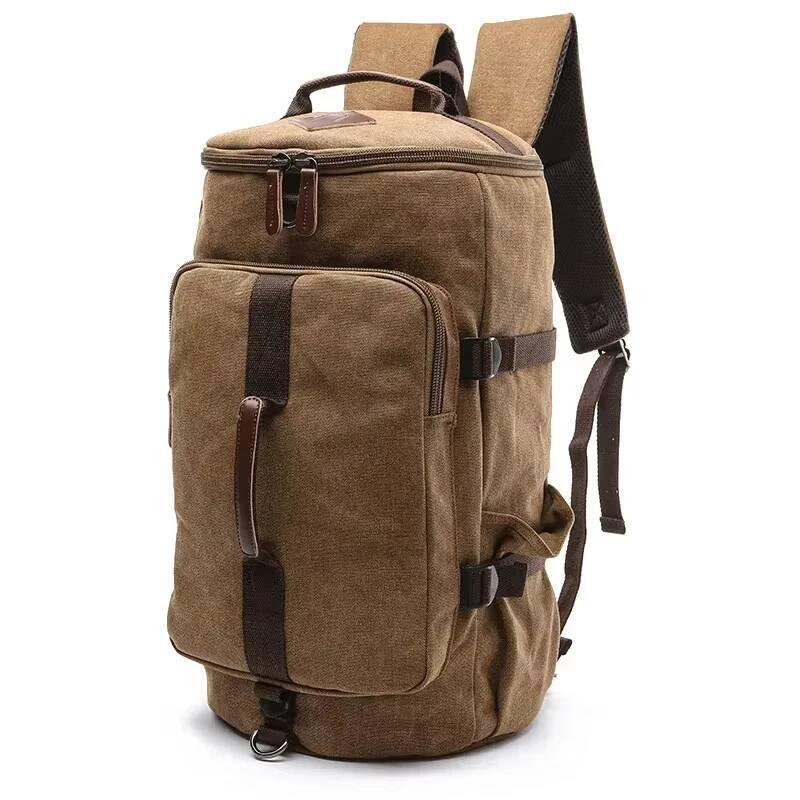 Men's Large Capacity Canvas Backpack Multifunction Duffel Cylindrical Outdoor Travel Backpacks Lage Bags for Teenager high-quality