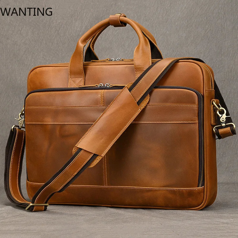 Real Cowskin Mens Shoulder Bags Genuine Leather Bussiness Laptop Bag 15.6 16 17.3 Inch Computer Bag Men Briefcase Bags Vintage 250814