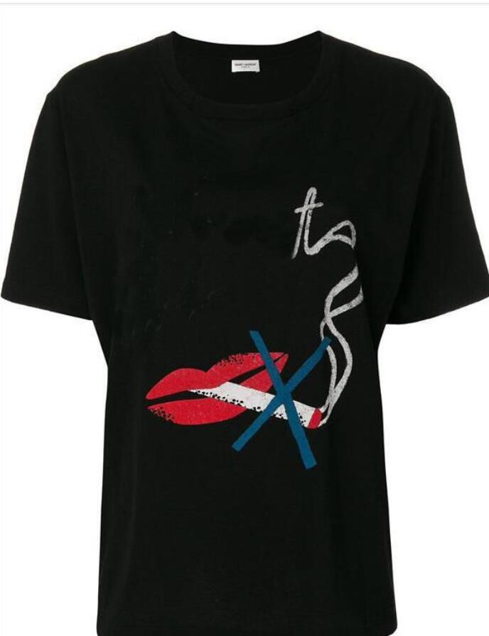 Paris Blazing Red Lips Smoking Printed Tee Luxury Fashion High Street sl p Men Women Couple Casual T-shirts Summer Spring Cotton Y Tshirt
