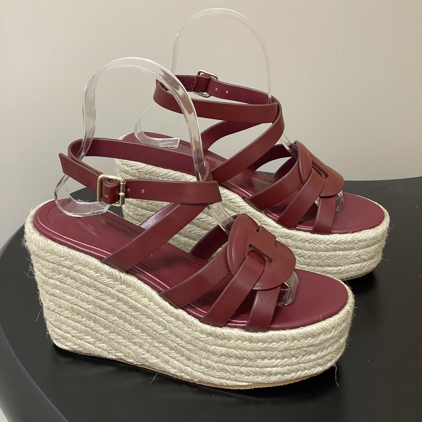 Spring and summer new wedge heel high-heeled sandals 9.5cm woven thick soled women's sandals luxury designer metal buckle classic fashion women