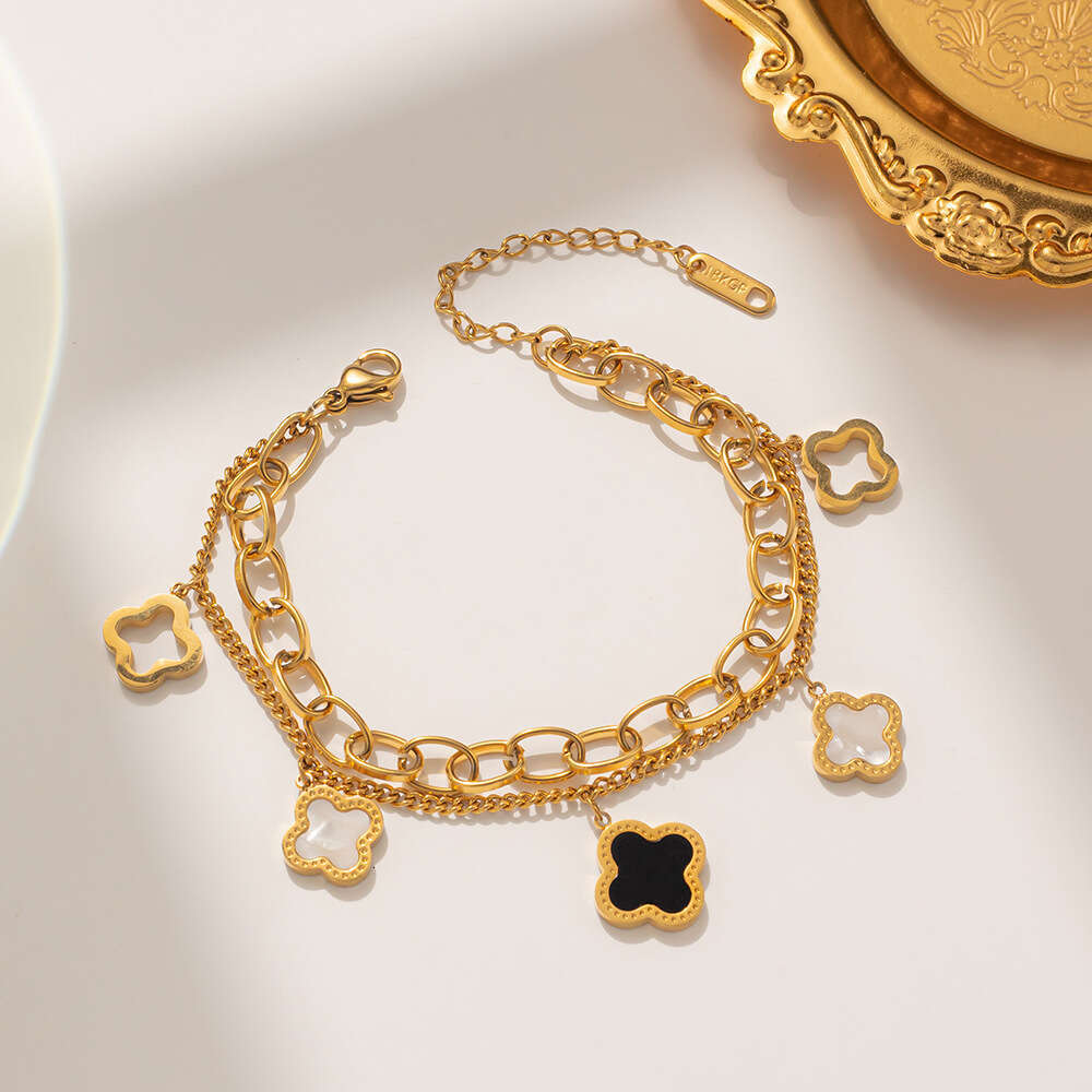 TTK New Clover Bracelet For Women Luxury Designer jewelry double-layer 4 Leaf Bracelet 18K Gold Silver Plate Agate Diamond Fashion Chain Wedding Gif
