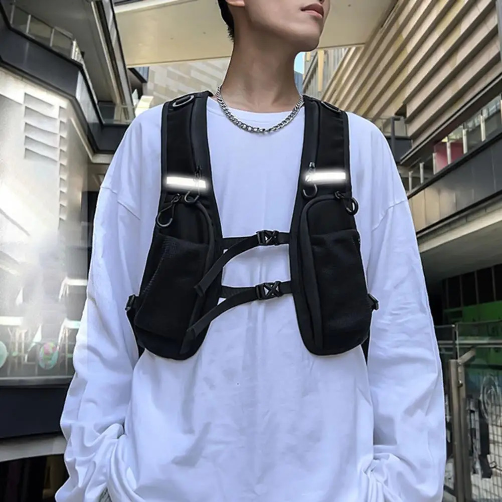 Multi-pocket Chest Bag European American Style Men Chest Bag Reflective Strip Street Culture Inspired Bag Men Safety Vest 250811