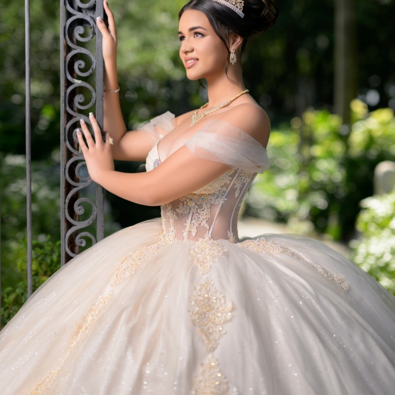 Champagne Light Shiny Princess Sweet 16 robe robe quinceanera robes appliques perles en dentelle tull vestidos d'anniversaire 15 de anos