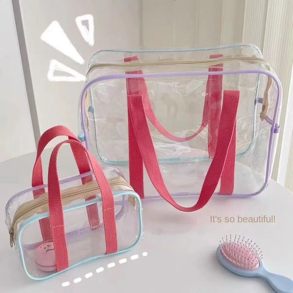 Large Capacity PVC Transparent Jelly Handbags Washing Bag Summer Outdoor Beach Tote Waterproof Swimming Storage Bag 250811