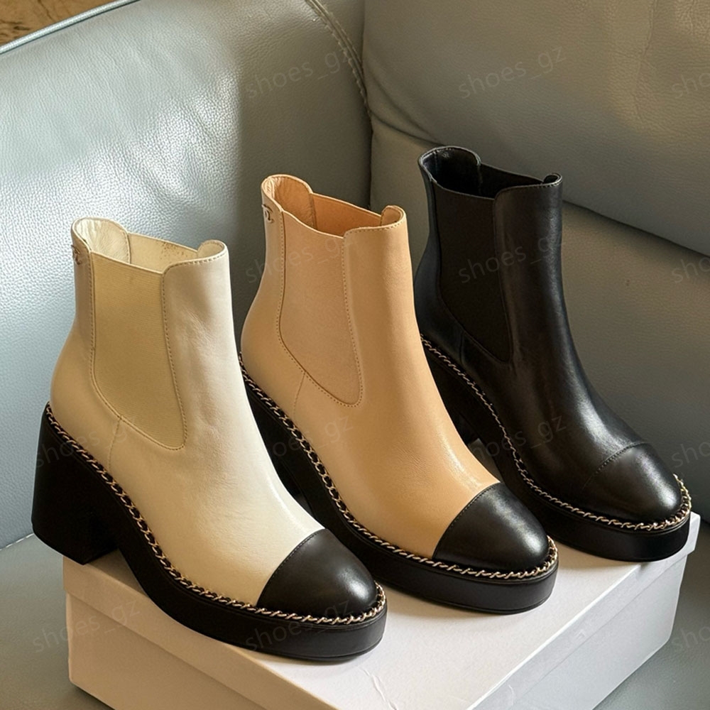 Top quality Trend classics round toe Platform ankle boots Slip-On Chunky Block heels Combat boots Real leather Knight boots for womens Luxury design