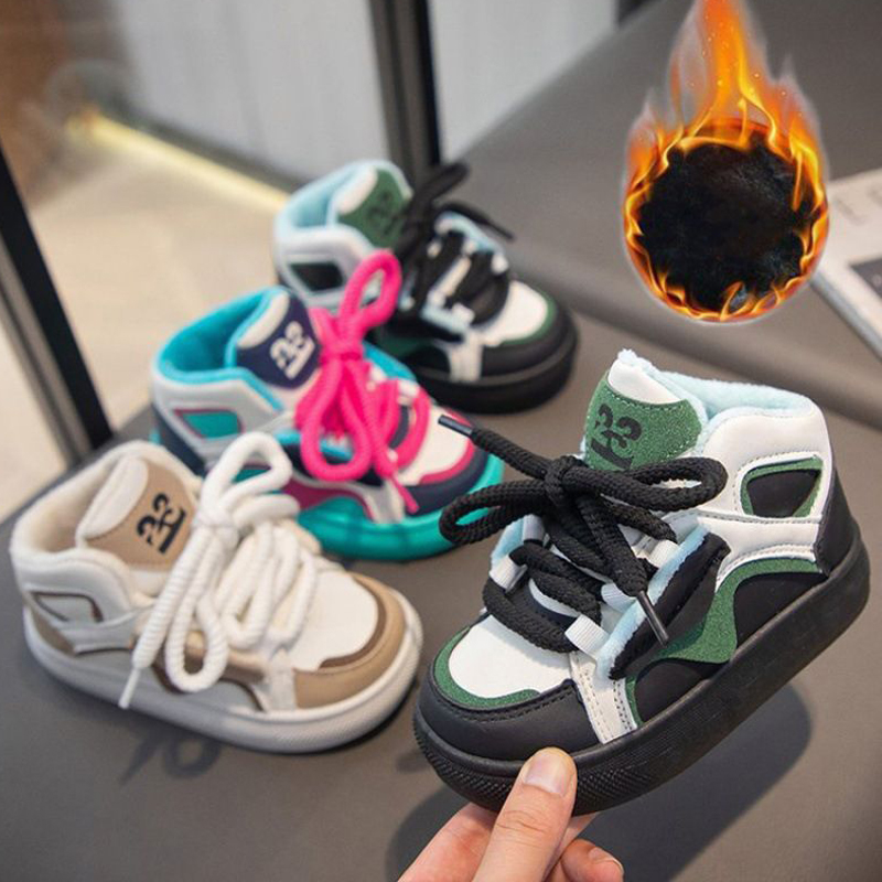 Winter Kids Sport Shoes For Children PU Leather Thick Warm Plush Girl's Sneakers 2025 Fashion Cotton Shoes Kidszworld For Boys Toddler Youth Si