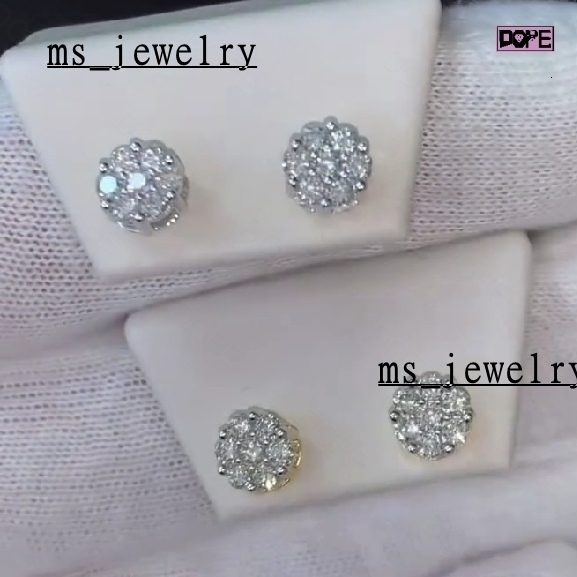 Boucles d'oreilles élégantes Hiphop Iced Out Femmes Cluster Flower Stud Oreing 925 Silver Silver VVS Moisanite Moisanite Mois d'oreilles