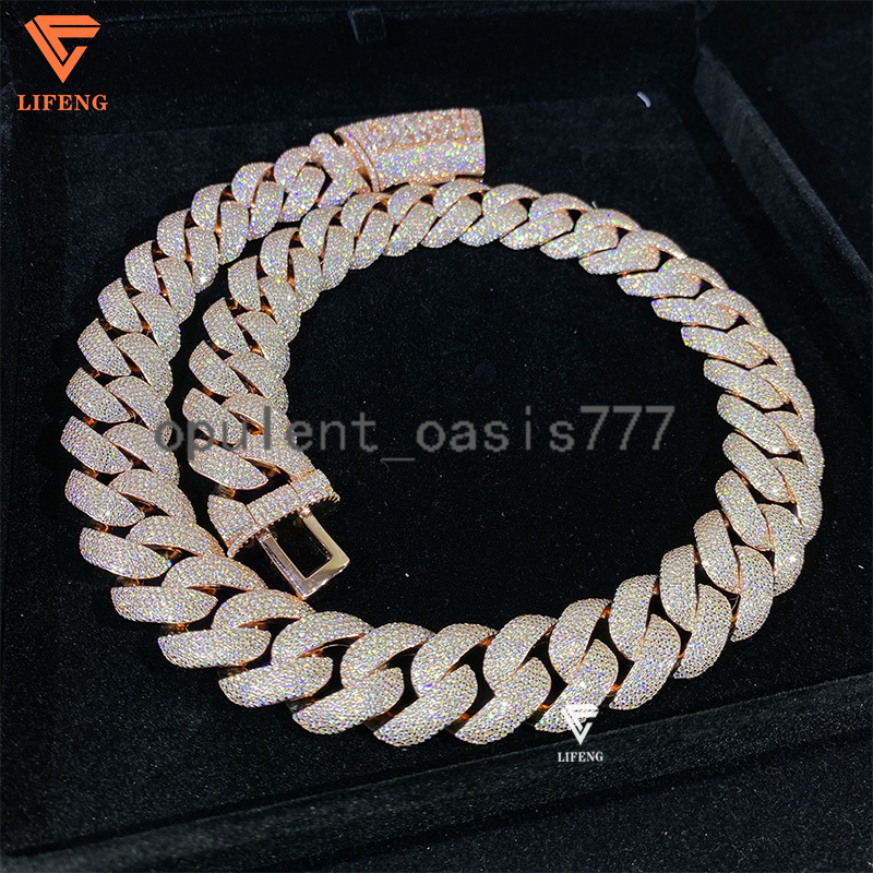 20mm Bubble Cuban Link Chain Custom Clasp Letter Name VVS Moissanite Hip Hop Fine Jewelry Rose Gold 925 Sterling Silver Necklace