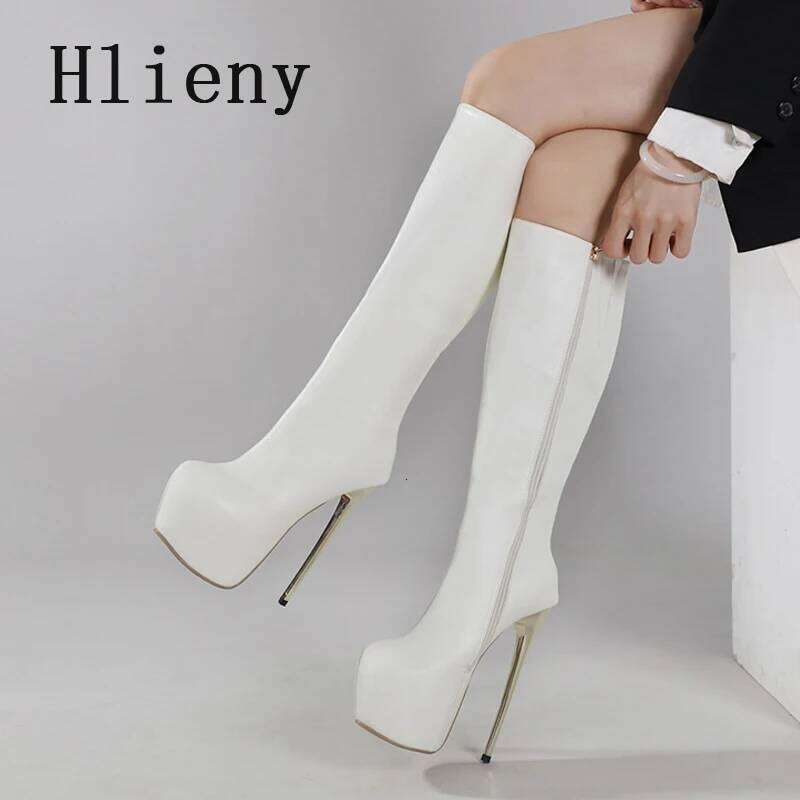 HLIENY Taille 35-42 Plateforme de mode Femmes Bottes à hauteur de genou Zipper stripters Strippers Moudies Party Ladies Stiletto High Heels Chaus