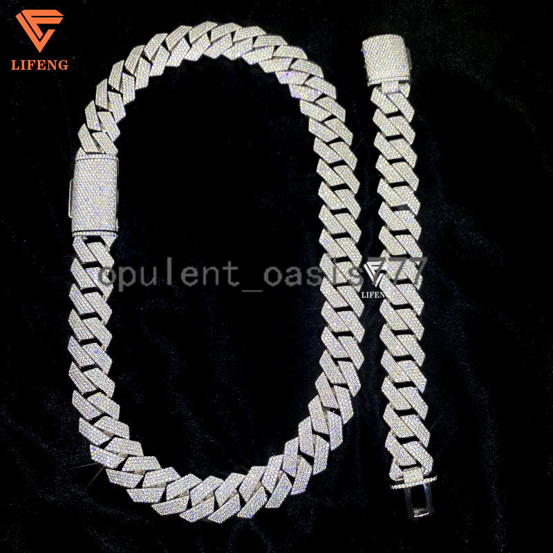 Custom 20mm VVS1 Moissanite Diamond Miami Cuban Link Chain for Men 925 Silver Hip Hop Jewelry Bracelet Necklace