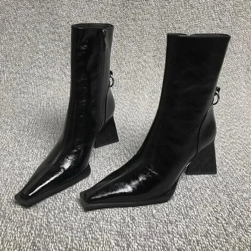 Automne petit carré tête épaisse talon haut bottes courtes bottes d'équitation talons hauts bottes de mode talon triangle 250815