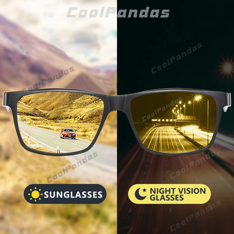 Top en fibre de carbone carré conduisant des lunettes de soleil polarisées pochromiques hommes Vision nocturne de la journée verres de soleil Gaf