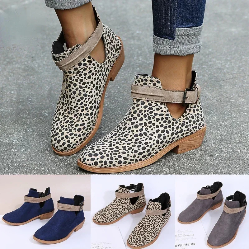 Women Ankle Boots Square Heel Vintage Leather Shoes Female Autumn Buckle Strap Round Toe Casual Short Boots Plus Size 35-43 250815