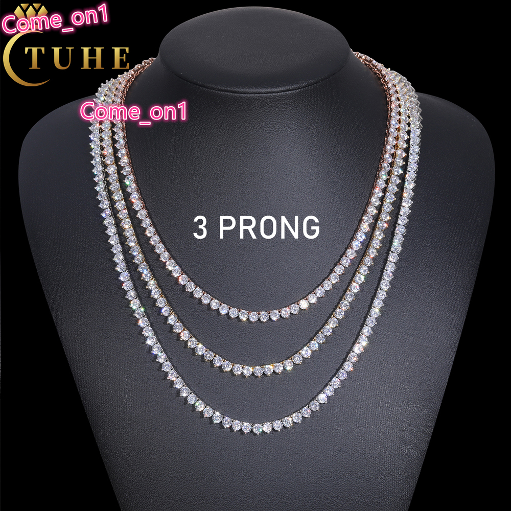 3 mm 4 mm 5 mm 3 Prong Moisanite Tennis Chain de tennis Custom 925 Collier de tennis de mode Mossanite Mossanite 925