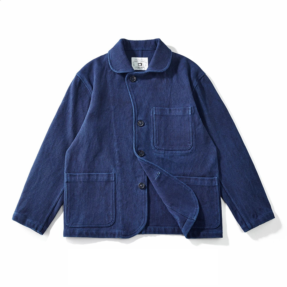 Veste indigo de poids lourd Men d'automne hiver vintage Veste de travail de travail veste en bleu teint teinte kendo tissu multi-poche manteau 25