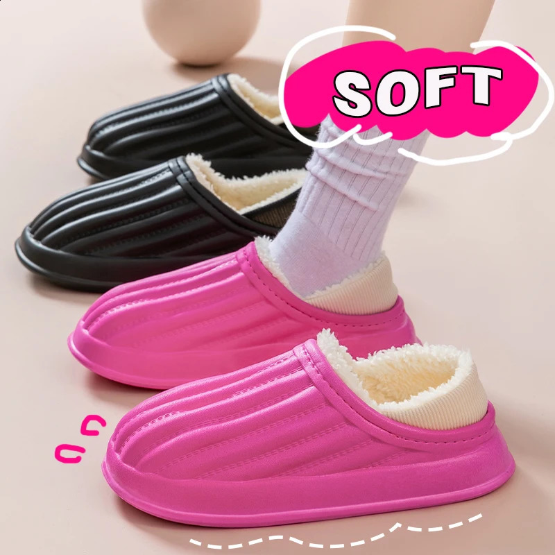 Winter Waterproof Soft Sole Ladies Plush Slippers For Women Wrap Heel Antiskid Non-Slip Warm Home Casual Cotton Shoes 250814