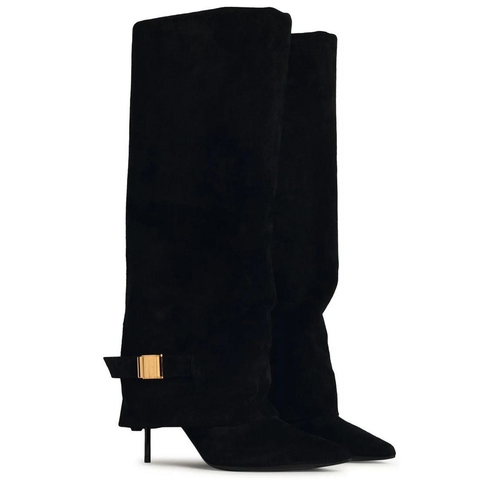 Luxury Designer Genuine Leather Shoes Pointed Toe Thin High Heel Boots For Female Women 2025 New Shark Boots Metal Buckle Design Fashion Sexy Elegan