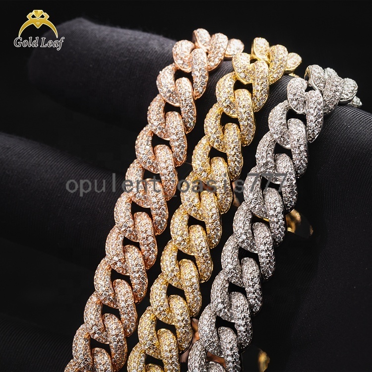 Vendre à chaud 10 mm deux rangées Iced VVS1 Moisanite Cuban Link Chain Pass Tester Diamond Tester HipHop Bijoux Gold plaqué 925 Collier