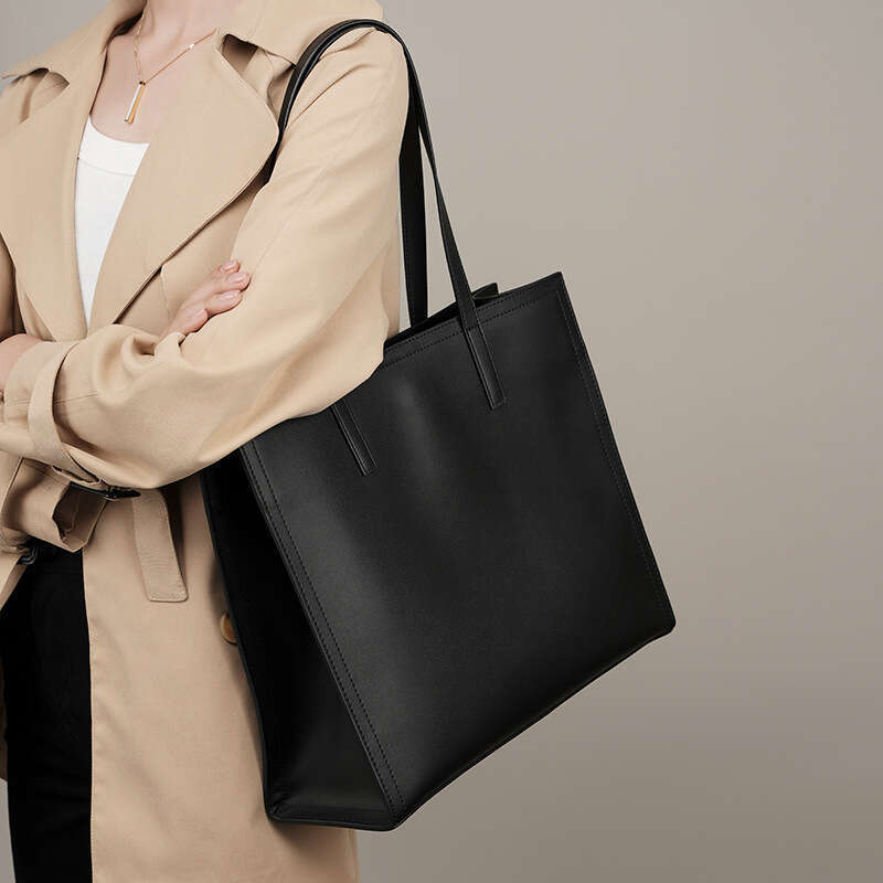 New Niche Tote For Women Genuine Leather Large Capacity Briefcase Laptop Black Cowhide Commuter Bag