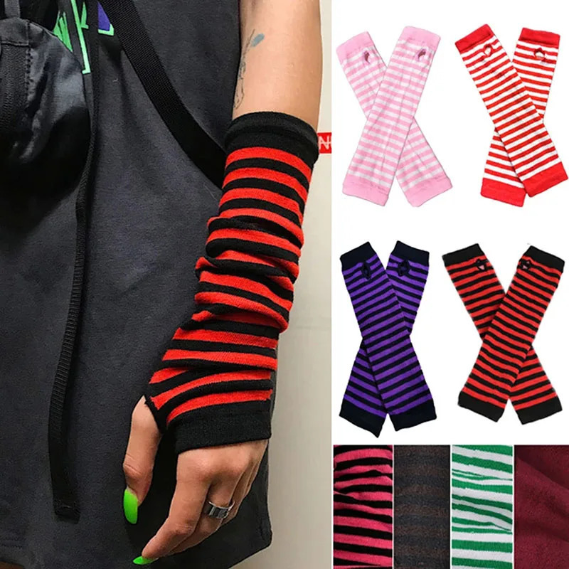 Long Fingerless Glove Half Finger Autumn Winter Arm Warmer Striped Knitted Mitten Wrist Sleeve Christmas Gift 250811