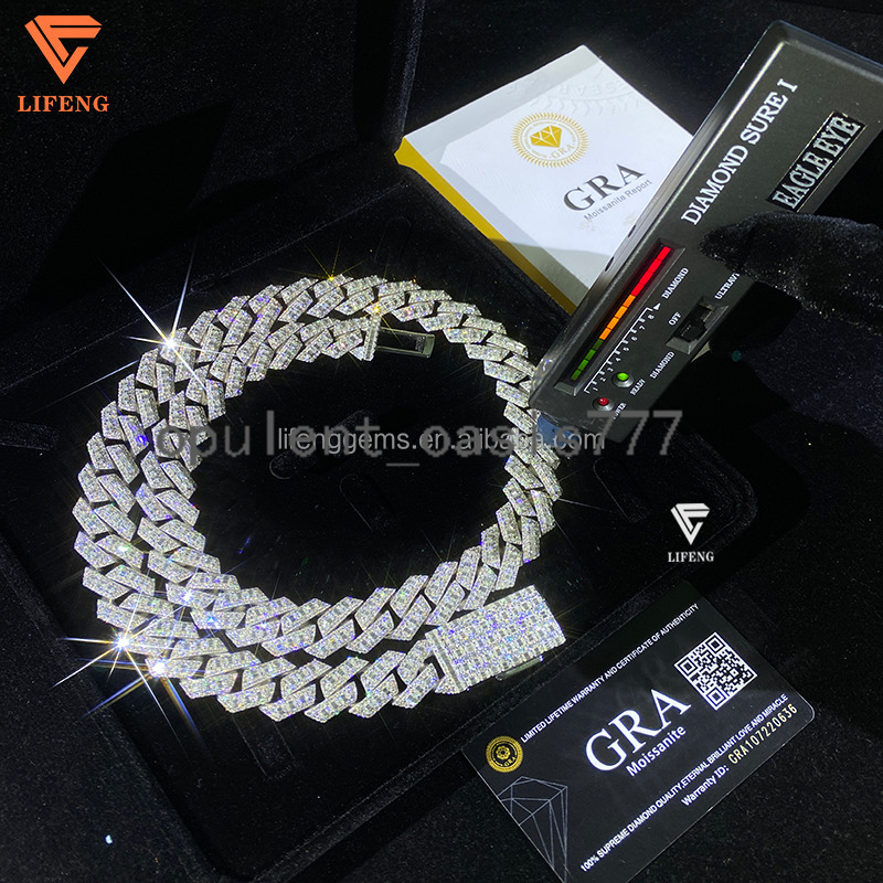 Custom Baguette 18mm Fine Jewelry Necklaces Men VVS Moissanite Rapper Bling Chains S925 Sterling Silver Iced Out Cuban Link