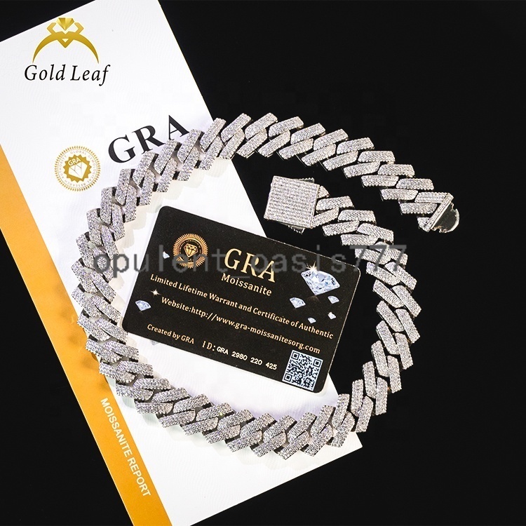 Jewelry S925 Sterling Silver Custom Cuban Chain Necklace Hip Hop 8mm-15mm VVS Moissanite Cuban Link Chain for Men