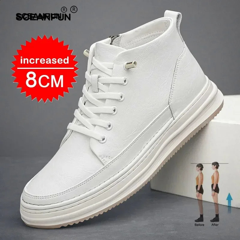 Hauteur de cuir authentique décontracté Chaussures pour hommes 8 cm Sneakers d'ascenseur invisibles Sport Zapatillas de Hombre 250815