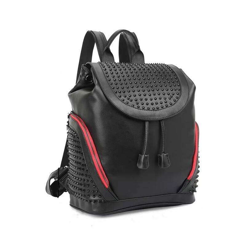 Fashion Casual Leather Men's And Women's Bags Large Capacity Personality Riveted Backpack Travel Student Computer Bag