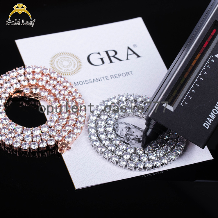 Certificat GRA de 4 mm 5 mm 5 mm personnalisé D Couleur VVS Collier de tennis Mossanite Bracelet 925 Sterling Silver Moissanite Chain