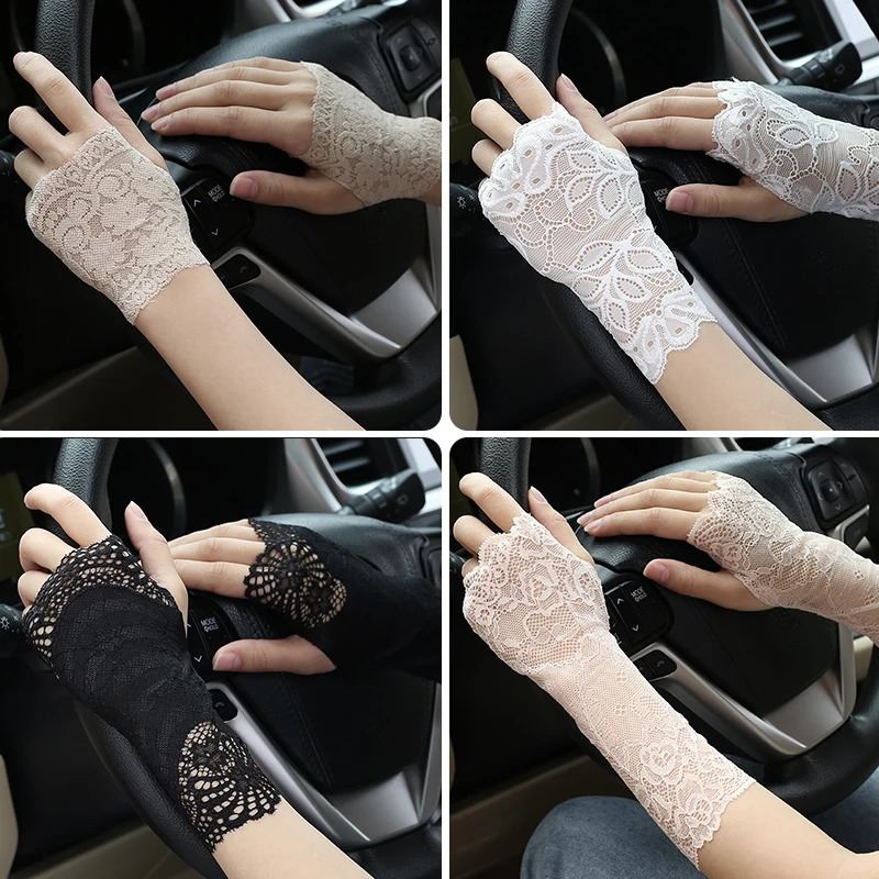 Secrure solaire en dentelle pour femmes Gants de conduite demi-doigt d'été mince élastique respirant fashion tactile tactile sans doigt 250811