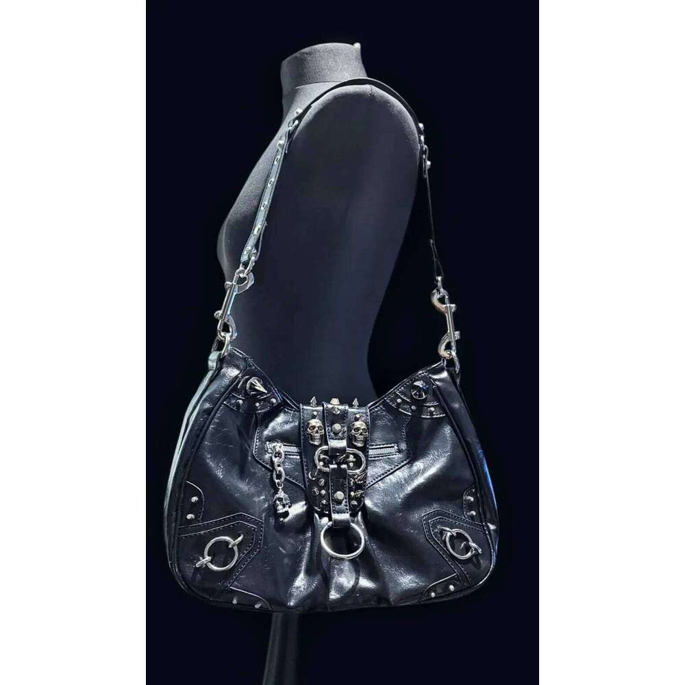 Black Gothic Handbag Fashion Motor Y K Punk Leather Versatile Daily Crossbody Bag Message Tote Bags bag