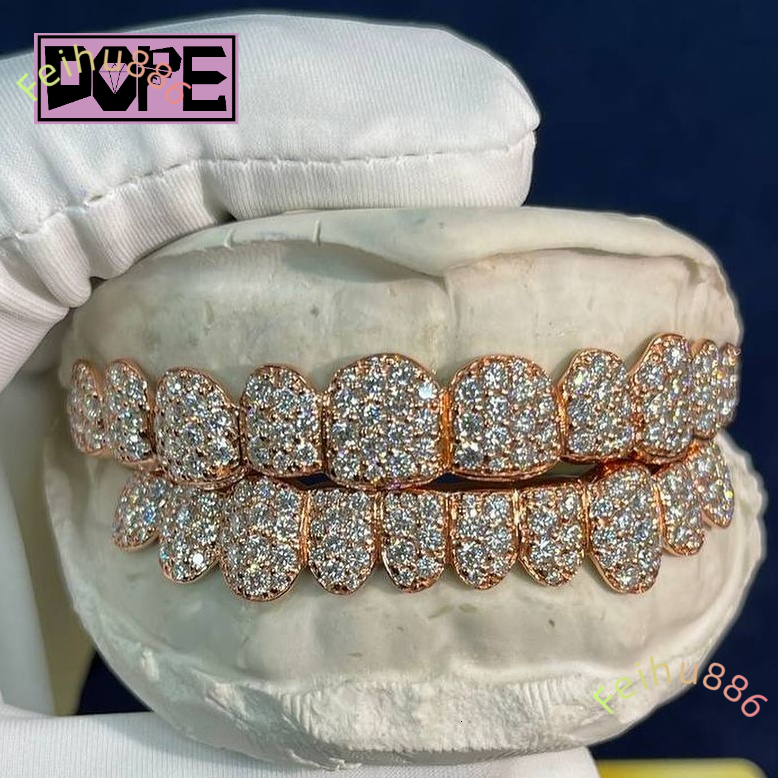 Custom Hip Hop Jewelry Moissanite Diamond Grillz 925 Sterling Silver Fully Iced Out Moissanite Grillz