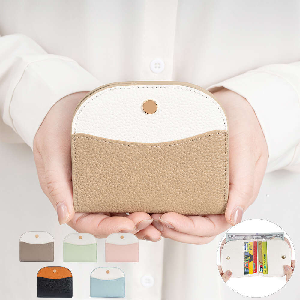 New Genuine Leather Ins Women Ultra-Thin Card Holder Multi-Card Slot Color Matching Folding Small Wallet Korean Version Coin Purse designer walle