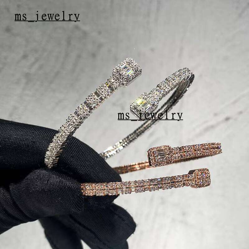 KIBO Ice Cold Jewelry Adjustable Pass-Through Tester Sier Chain Cuff Vvs1 Baguette Cut Phpite Bracelet