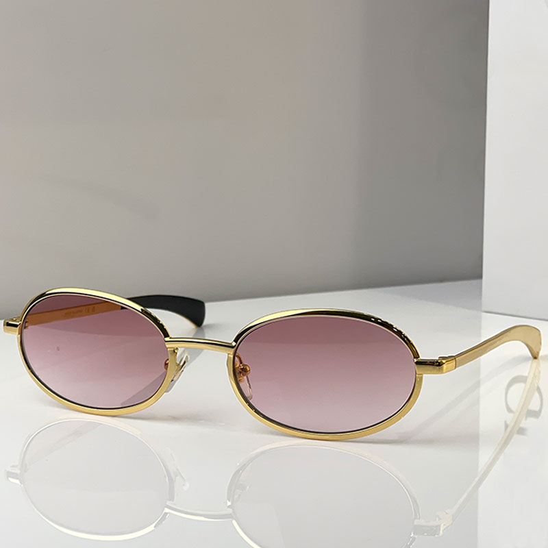 Pink gradient lens metal Oval Retro sunglasses for ladie Fashion Travel small oval womens Y2k style With packaging box 1942