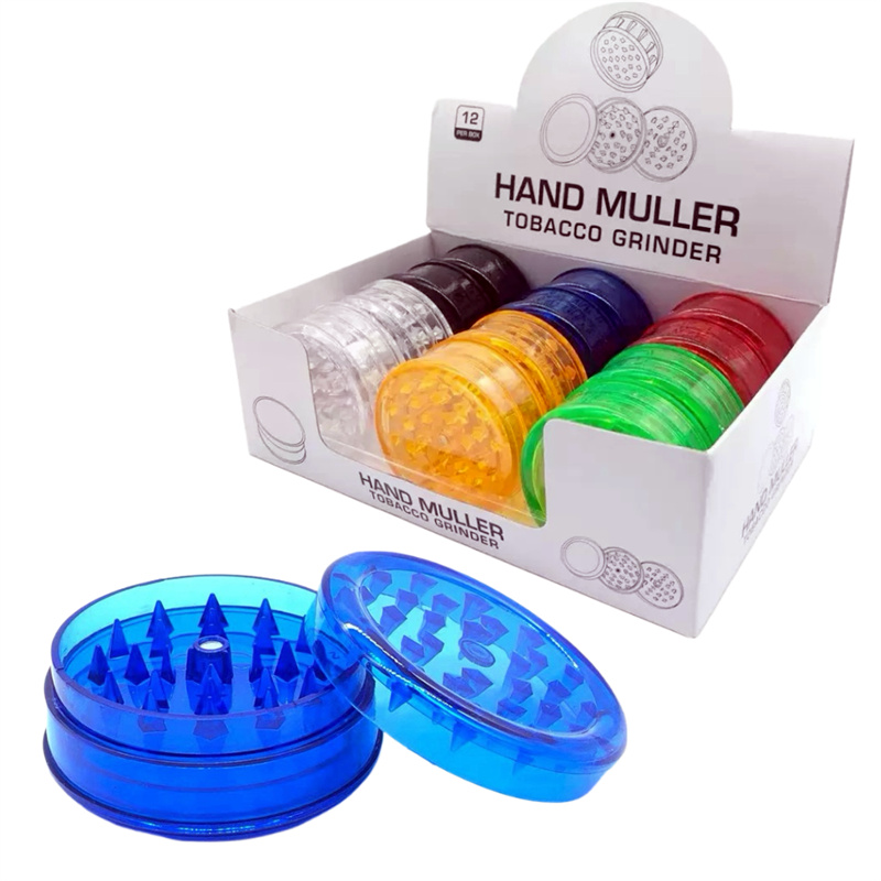 60mm Plastic Grinder 2 Layer Herb Grinders for Smoking Clear Blue Green Yellow Plastic Teeth Fit Colorful Grinders Mini One for Travel