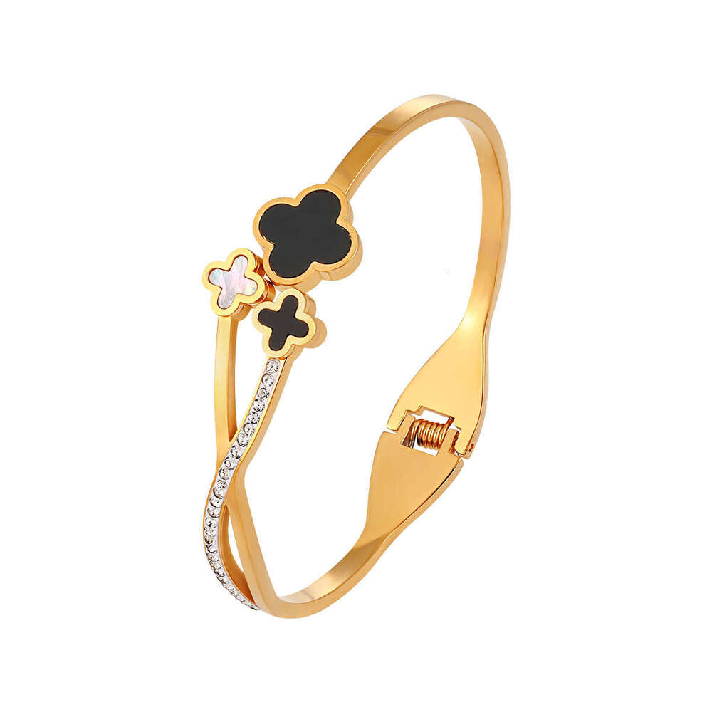 Nouveau Bracelet trèfle chaud pour femmes bijoux de luxe design double couche 4 feuilles Bracelet or 18 carats plaque d'argent Agate diamant chaî