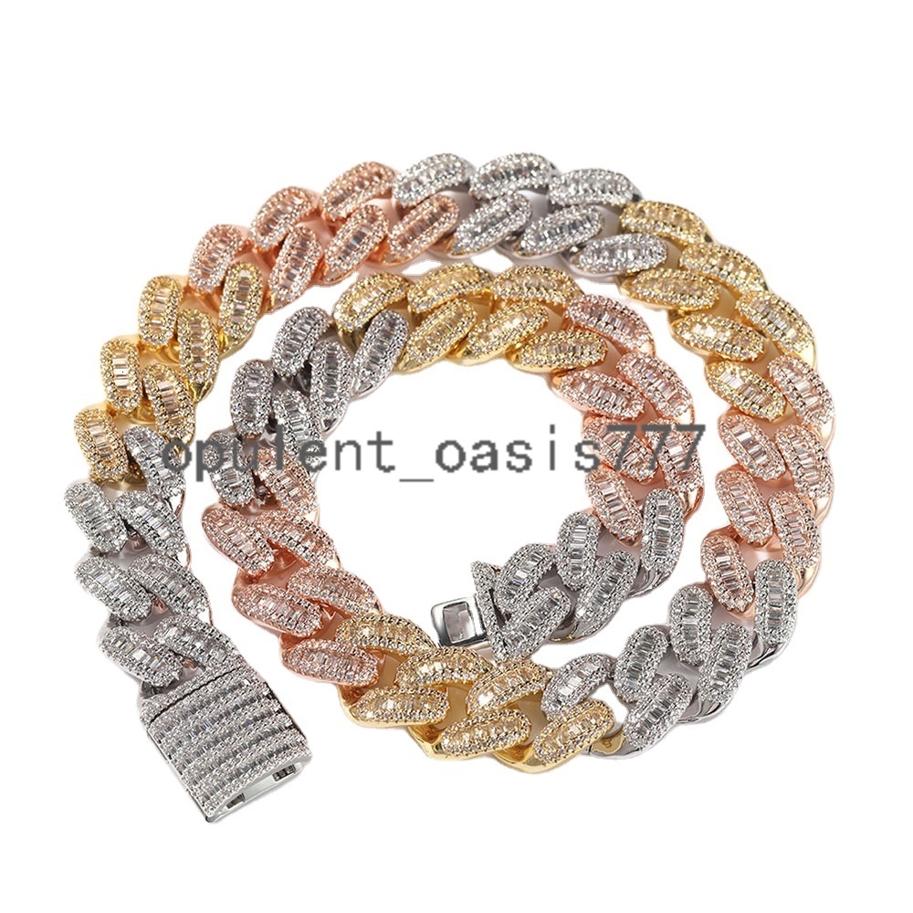 2 3 Tone Gold Hip Hop Silver 15mm Cuban Rose Gold Link Chain Necklace Jewelry for Men