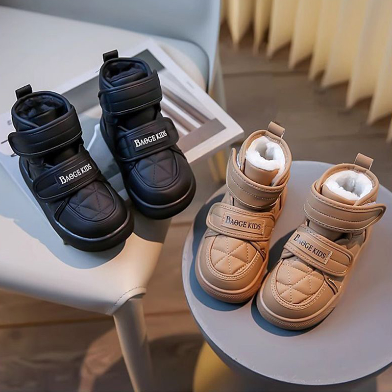 2025 Kids Winter Boot for Boys Girls Leather Plush Warm Snow Boots Kidszworld Toddler Soft Soled Youth Children Cotton Shoes Sizes 26 - 37 K0381