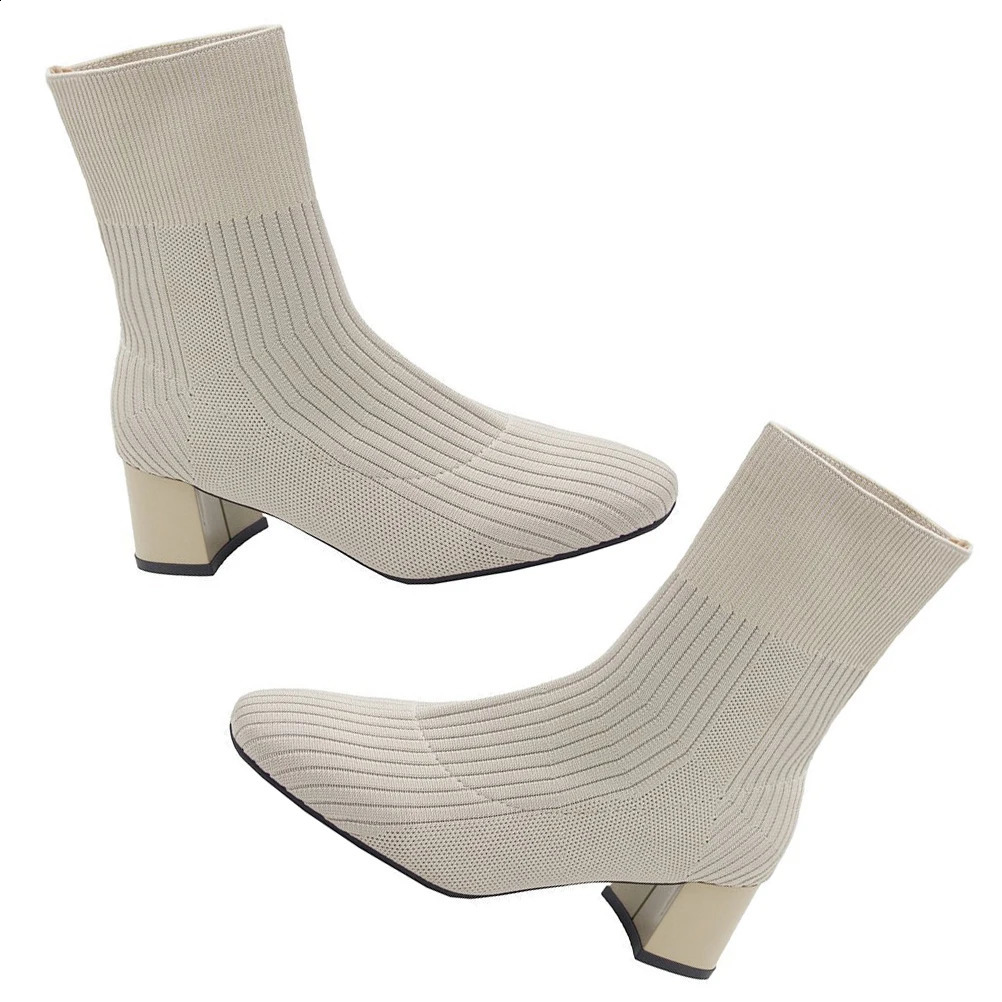 Knit High Heel Boots Chunky Material Warm Autumn Shoes Women Fashion Booties Stylish Ladieswear Lightweight 250815