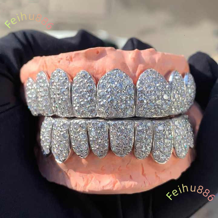 Wholesale Hiphop Iced Out Grills Teeth Plated Personalized Handcrafted Custom Deep Cut Vvs Moissanite Grillz 8 on 8 Custom