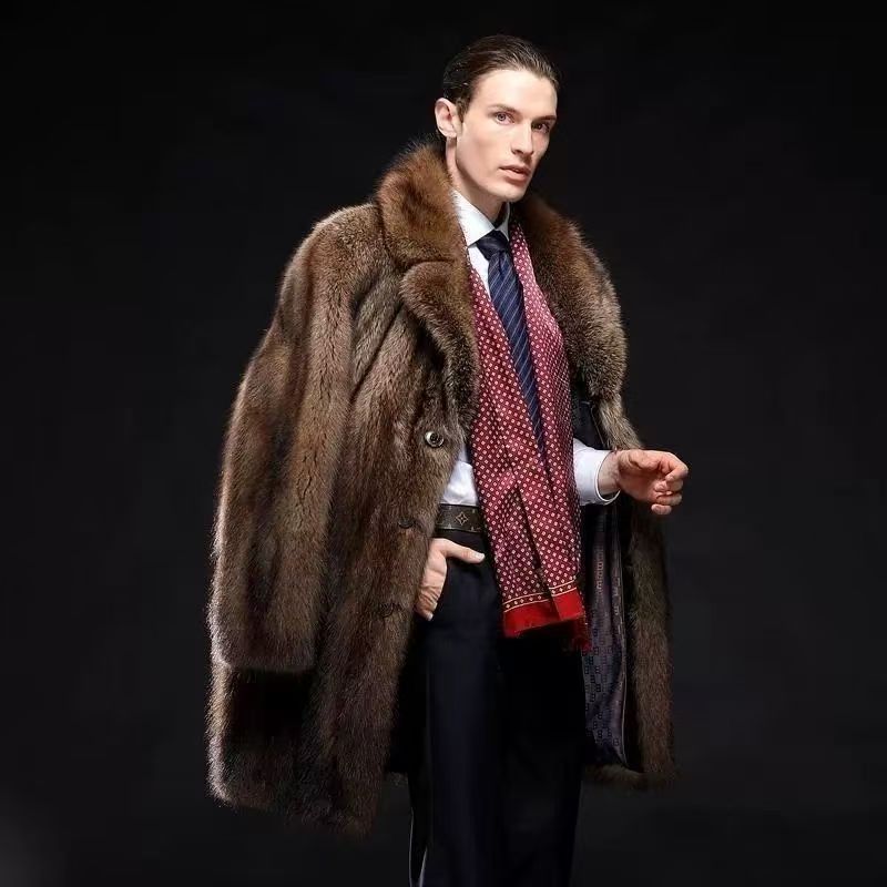 Designer Jacket Mens Fur Pie Overcomes 2025 Winter Edition Men's Medium to Long Edition Haining Winter Thick Imitation Fox Fur Coat Coat...