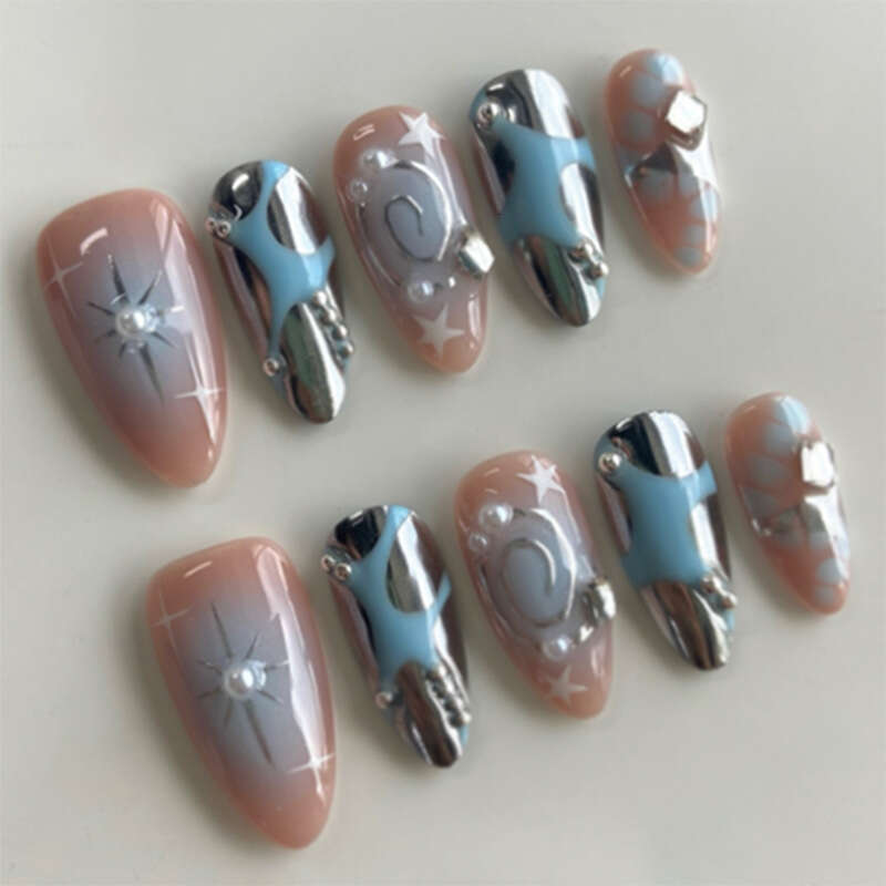 24Pcs False Nails Press On Nail 3D Starburst Irregular Lines Pearl Shiny Dia Sweet Cool Ins Style Detachable Nail Art X250817